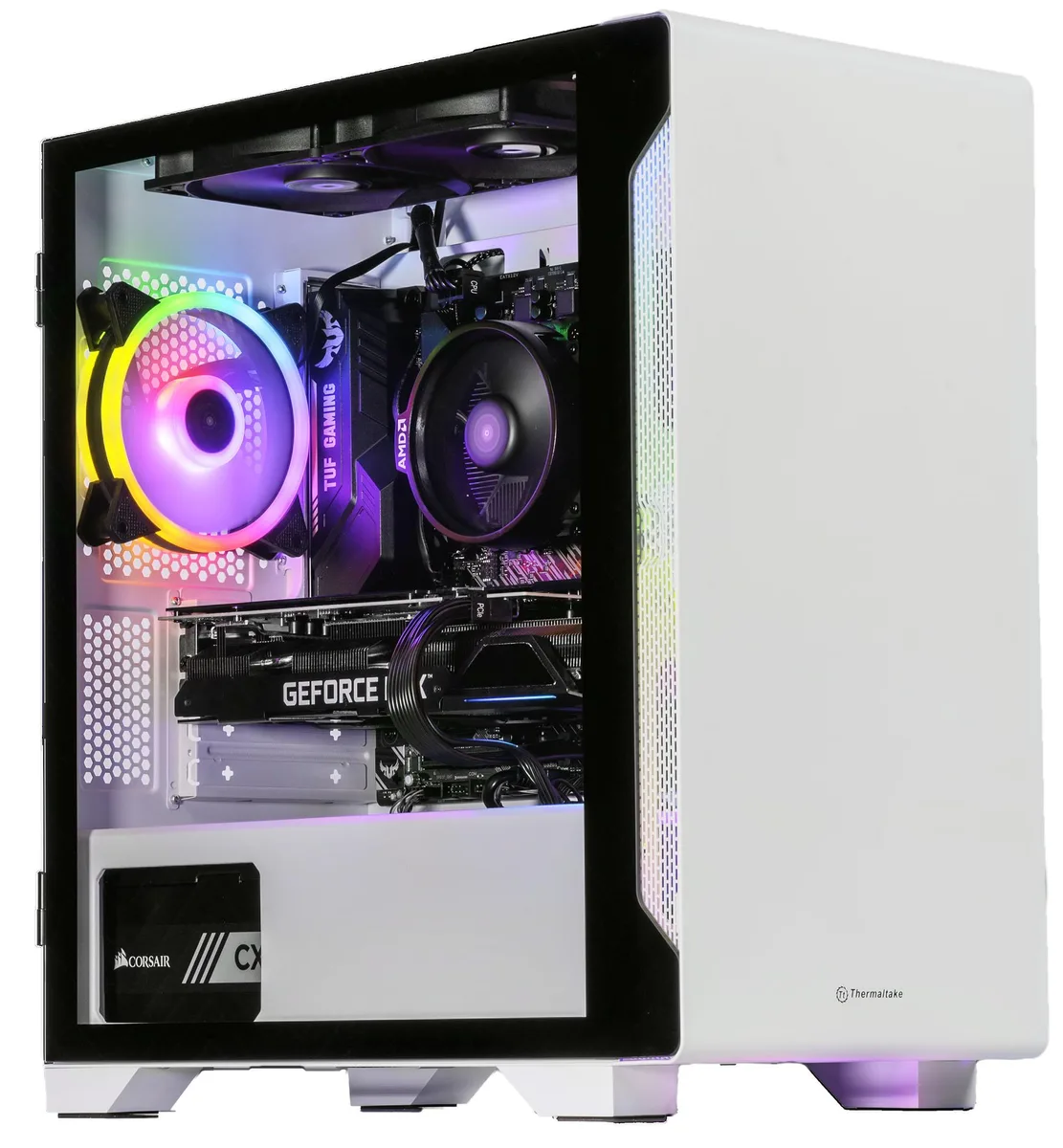 White mid-tower desktop PC with clean front panel and visible air cooler