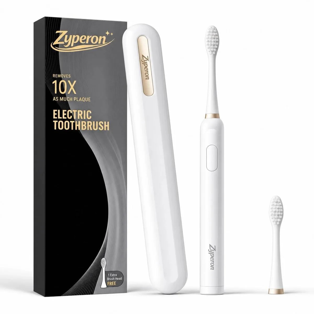  Zyperon Sonic Electric Toothbrush White 28000 Strokes/Min 2 Modes Travel Case — product photo