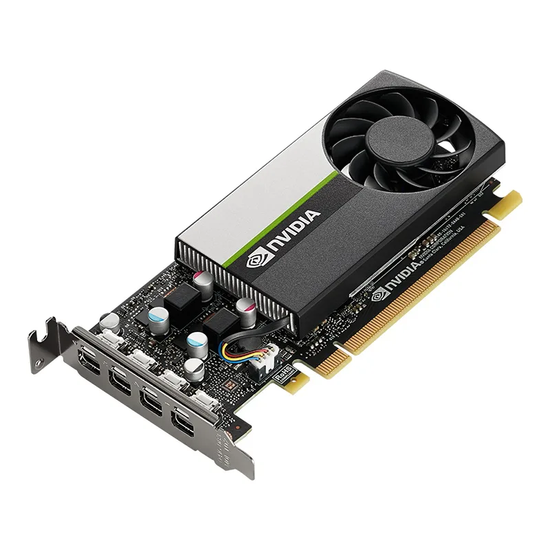 PNY Quadro T600 graphics card, compact dual-slot design with matte black finish and single fan