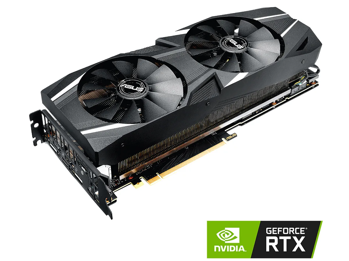 ASUS Dual GeForce RTX 2080 triple-slot graphics card with two fans and metal backplate