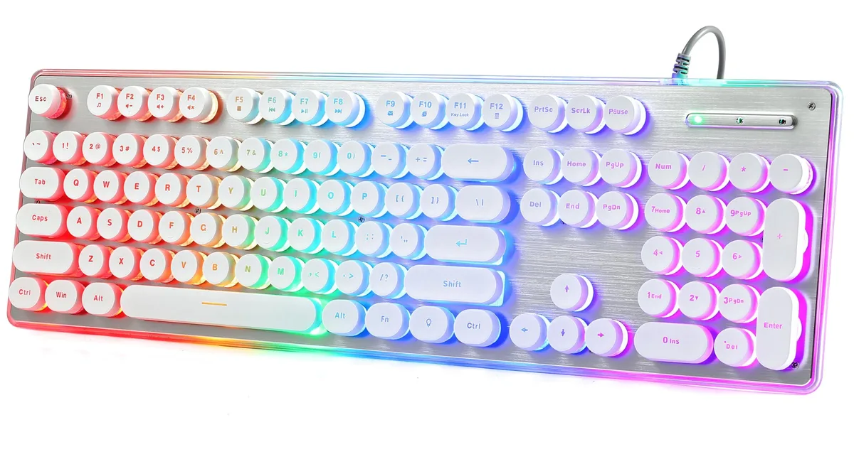 ANSWK Typewriter Gaming Keyboard White/Silver 104 Keys — productfoto