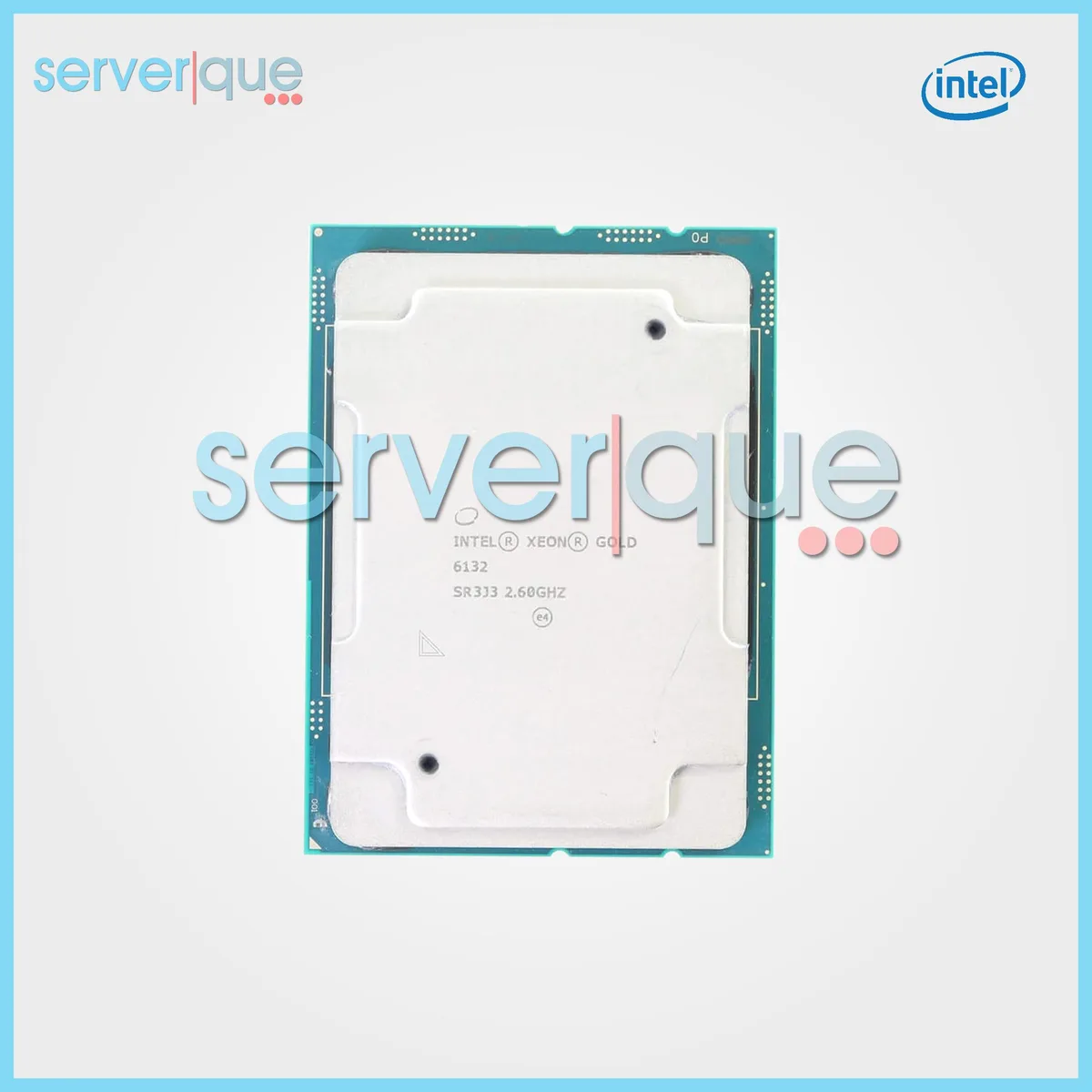 Intel Xeon Gold 6132 server processor, rectangular green PCB with gold LGA 3647 contacts, silver metal heat spreader, new condition