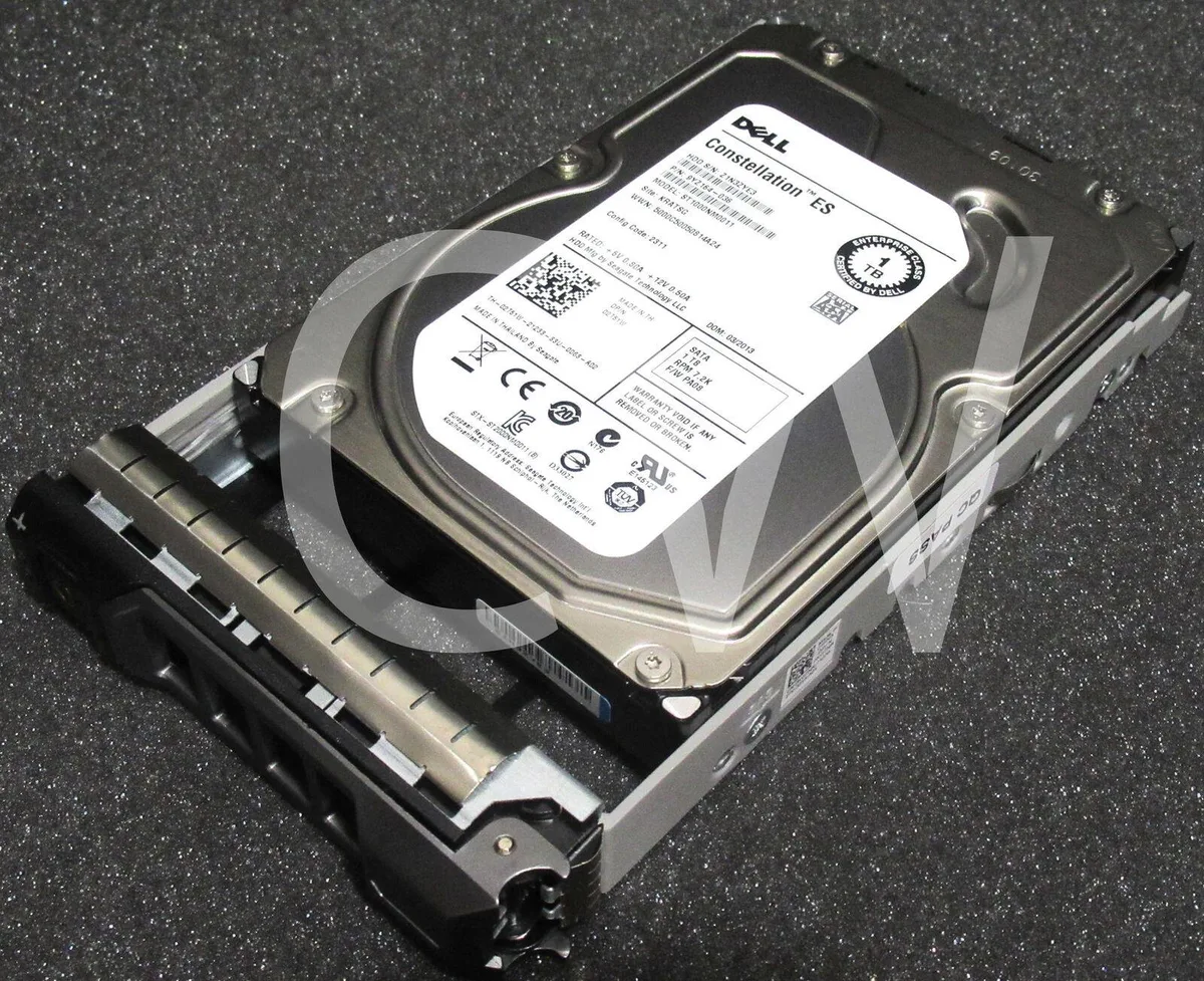 Silver 3.5 inch SATA hard drive with mounting tray