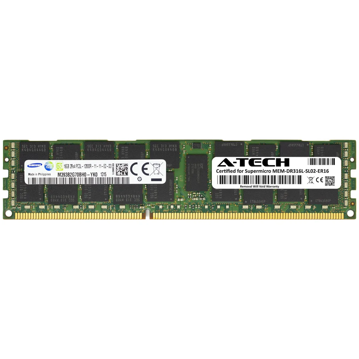 Green 240-pin DDR3L RDIMM with black Samsung chips, 16GB 2Rx4 ECC registered module