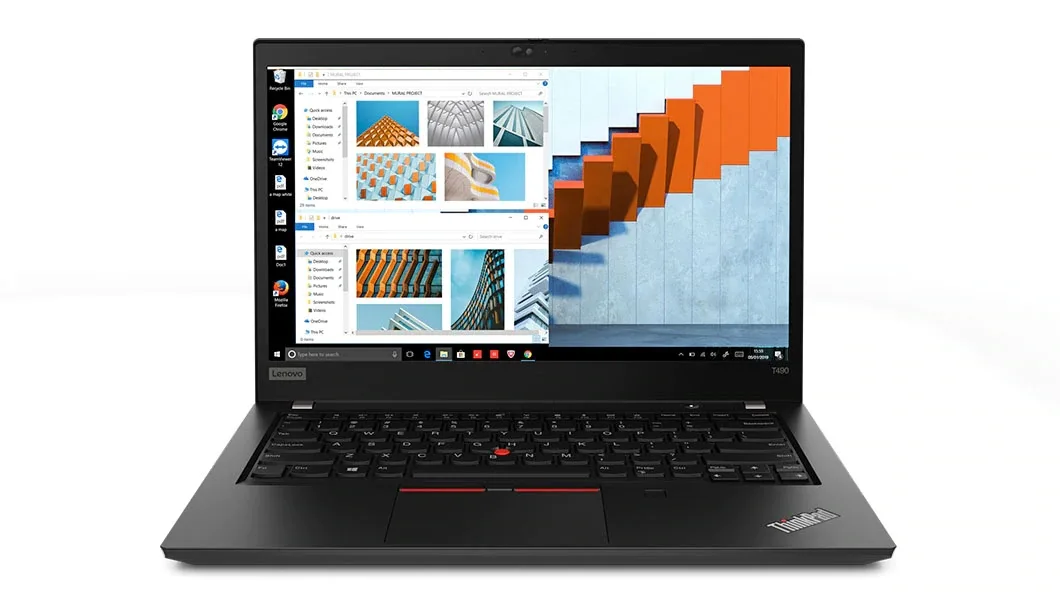 Black ThinkPad T490 laptop, 14.0 inch matte screen, refurbished condition