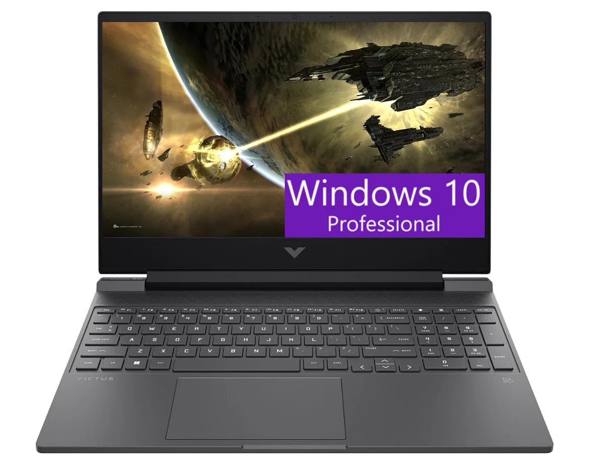 Black HP Victus 15 gaming laptop, 15.6 inch matte screen, backlit keyboard