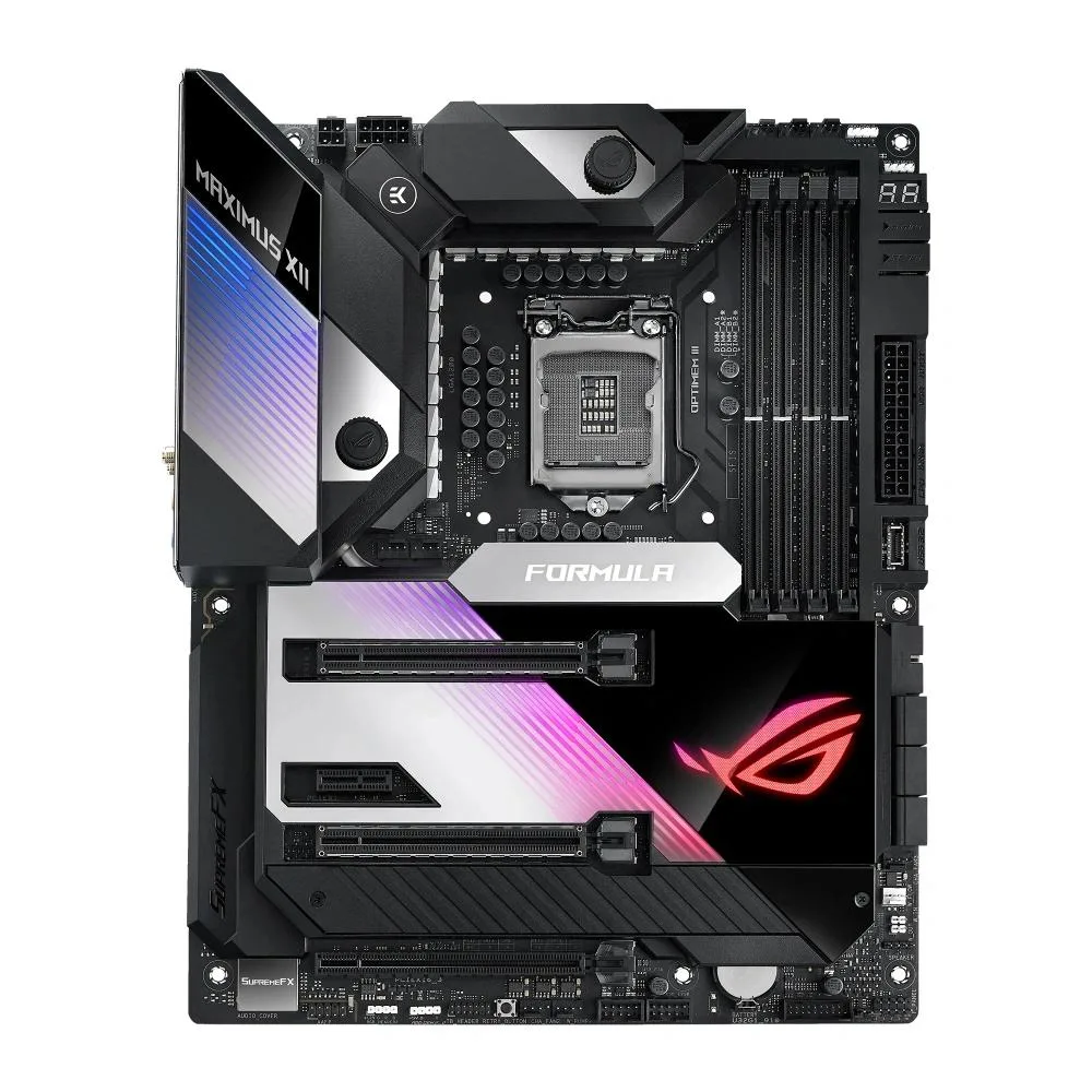 ASUS ROG Maximus XII Formula ATX motherboard with metallic heatsinks and black PCB