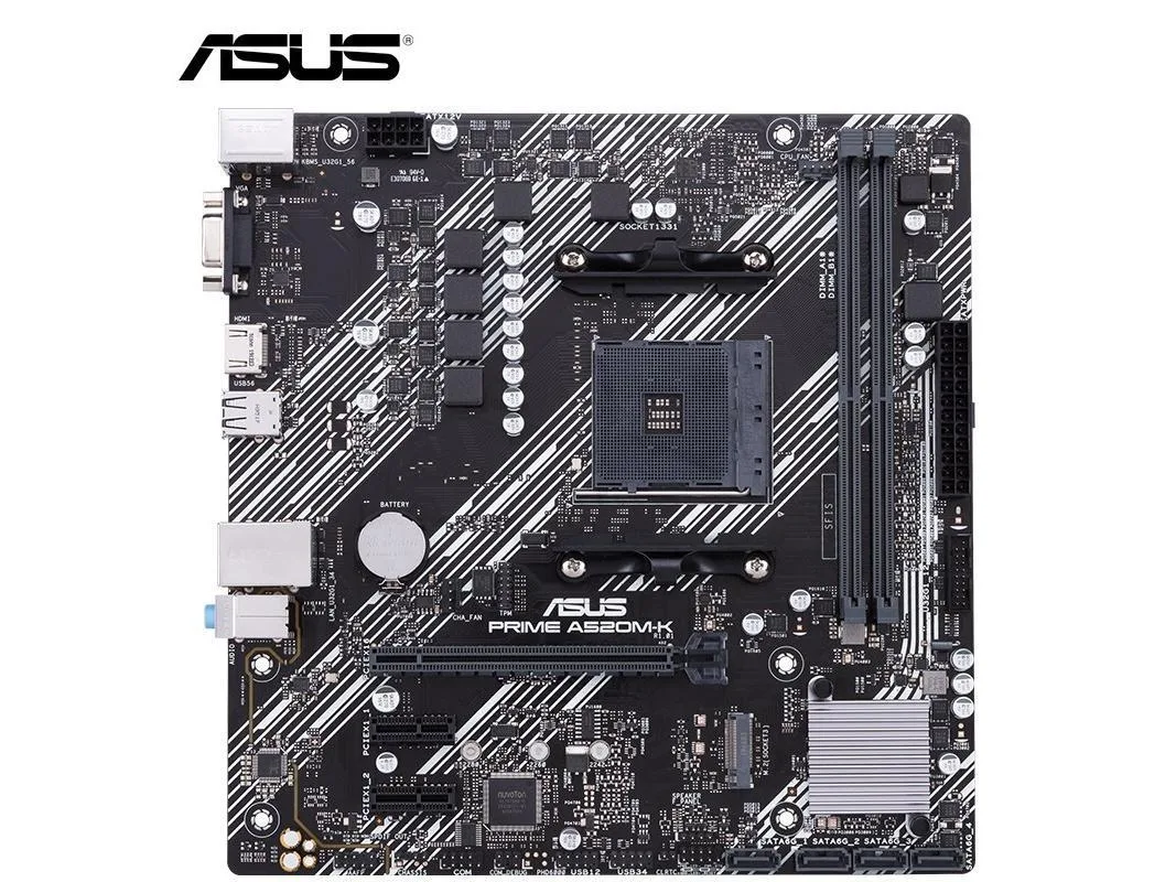Green Micro ATX board with silver AM4 socket and four black DDR4 slots