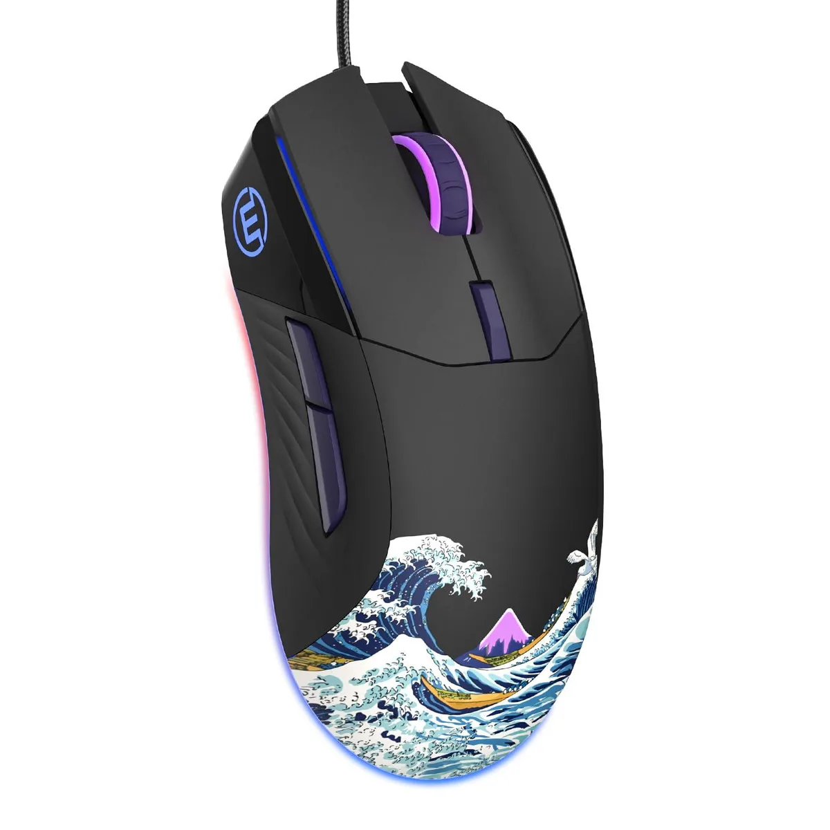 costom costom G705 USB Wired Gaming Mouse 12000 DPI 7 Buttons Black Kanagawa Theme — 商品写真