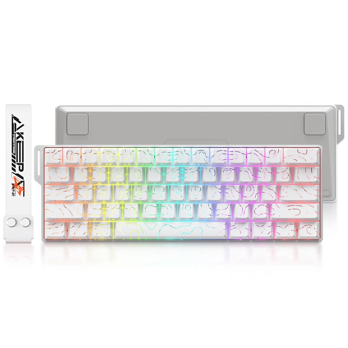 White 60% gaming keyboard with PBT keycaps and RGB backlighting