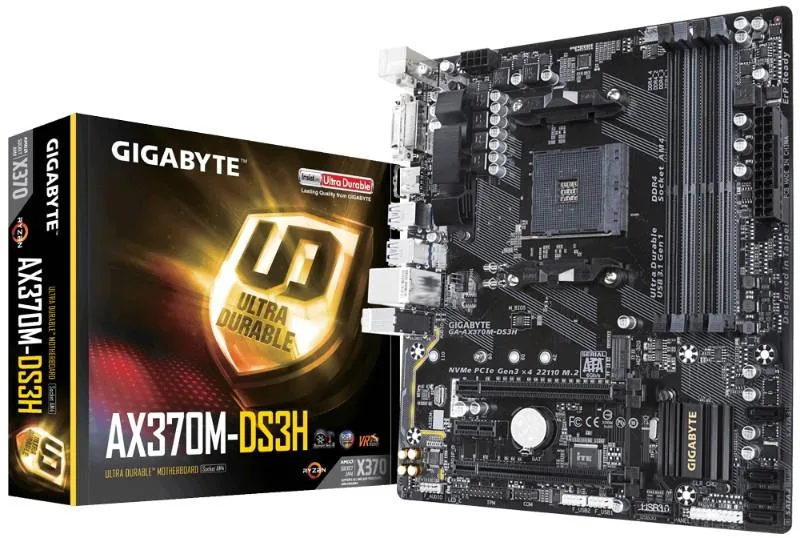 Micro ATX board with AM4 socket, matte black PCB and silver heatsinks