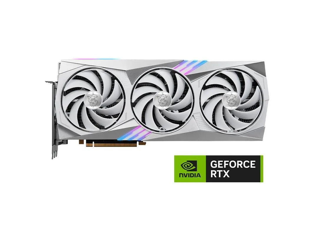 White triple-fan graphics card with silver accents