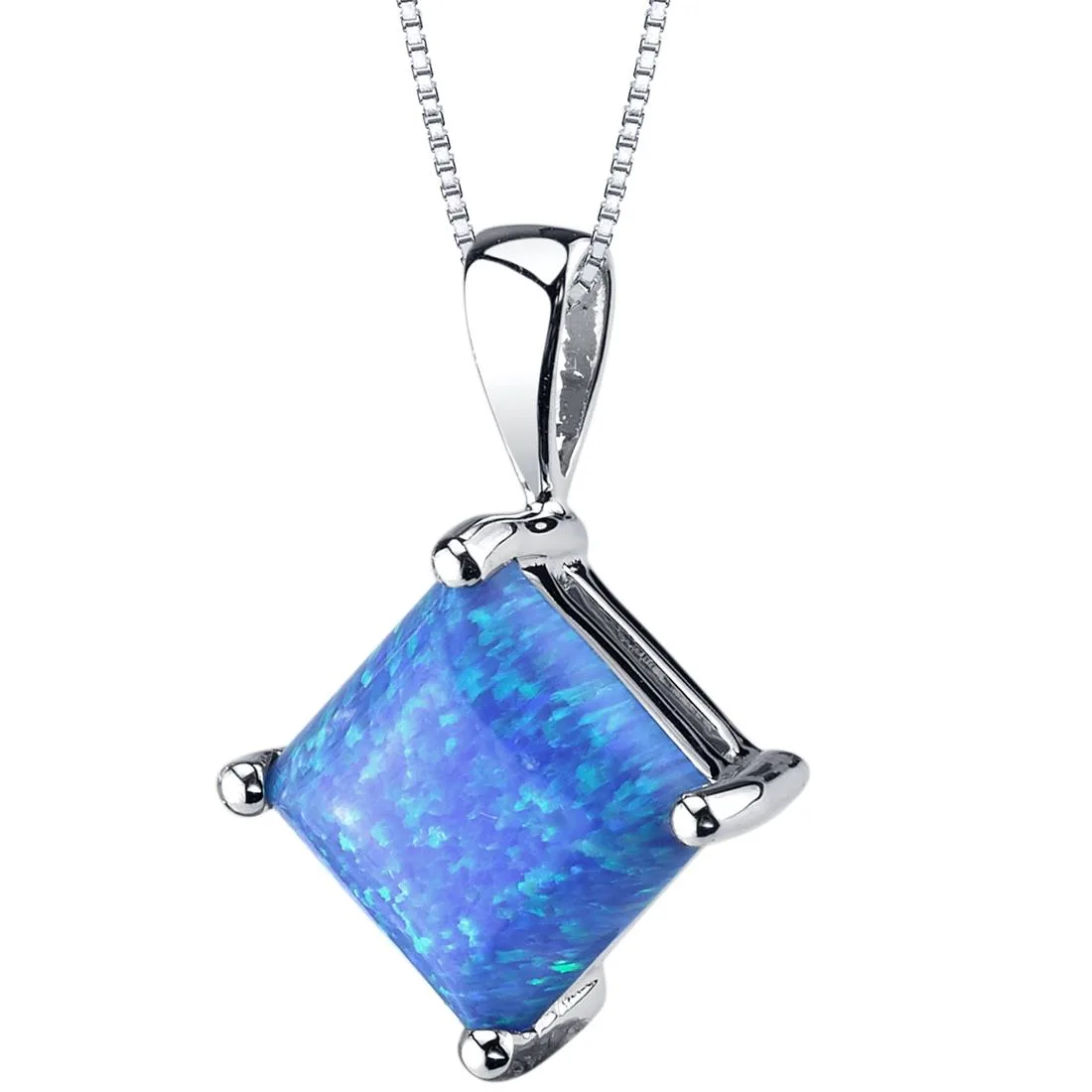 Oravo Oravo 14k White Gold Princess Cut Created Blue Opal Pendant 1.00 carat 0.90 g 18 Inch Chain — product photo
