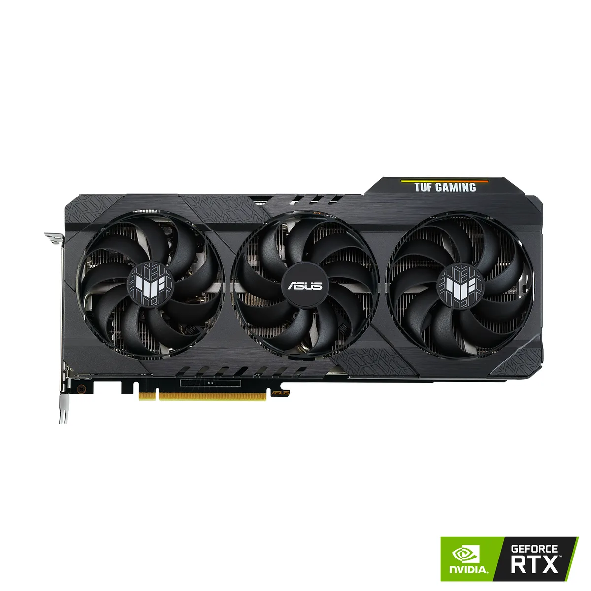 ASUS TUF Gaming RTX 3060 graphics card with triple-fan cooler in gunmetal and black finish
