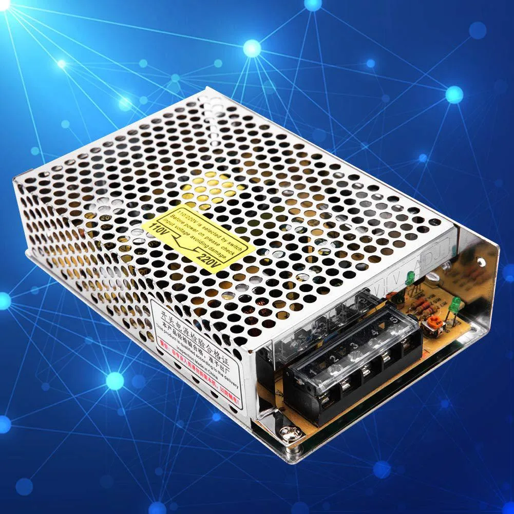 Compact enclosed switching power supply with metal case and terminal block connections