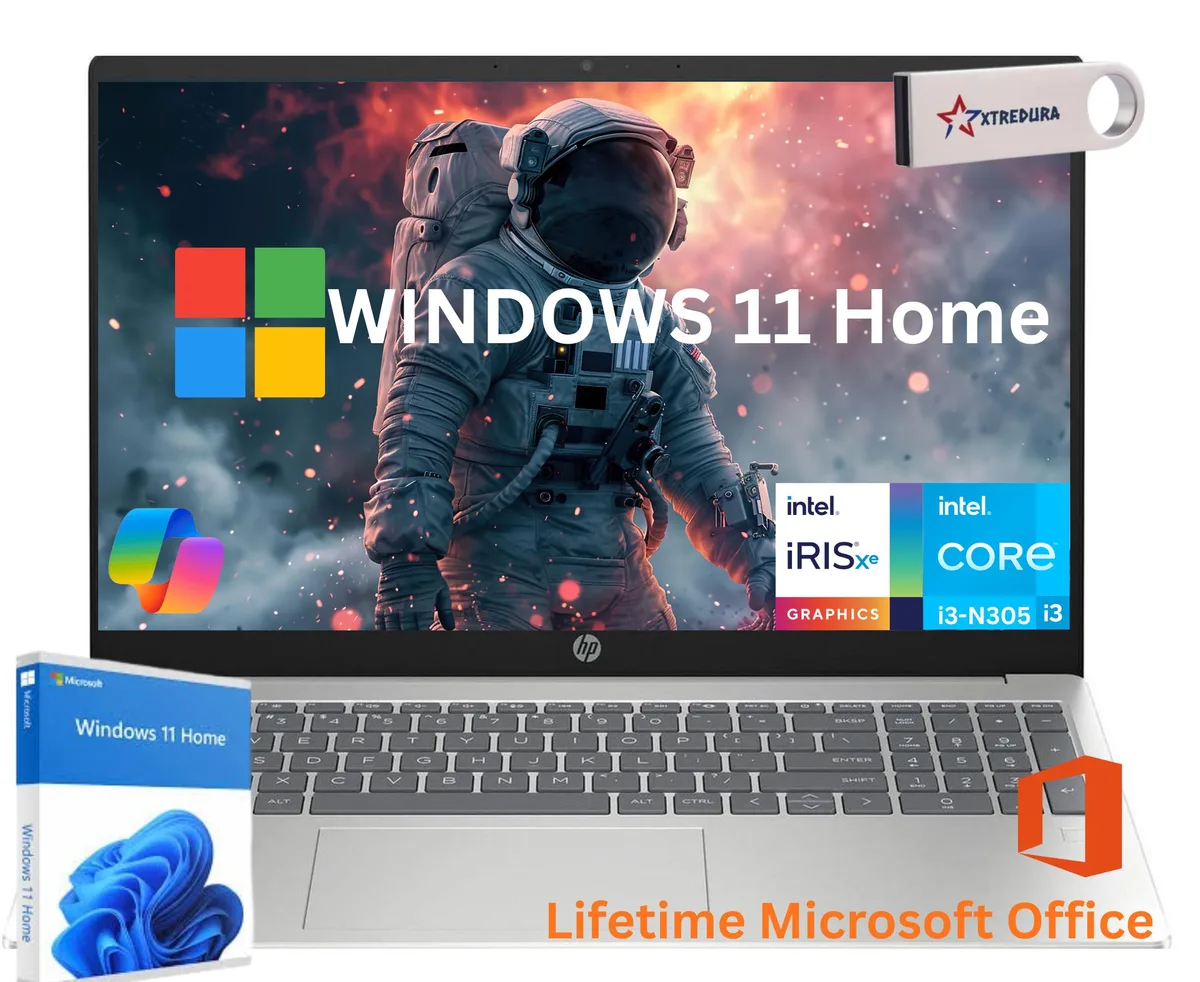 HP HP 15-FD laptop 15.6" FHD i3-N305 32GB 256GB NVMe Windows 11 Home Silver — photo du produit