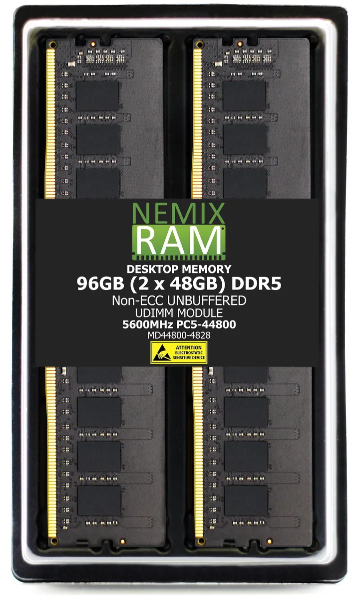 NEMIX RAM NEMIX RAM 96GB (2x48GB) DDR5 5600 CL46 1.1V UDIMM for Gigabyte B650 AORUS Elite AX memory upgrade — photo du produit