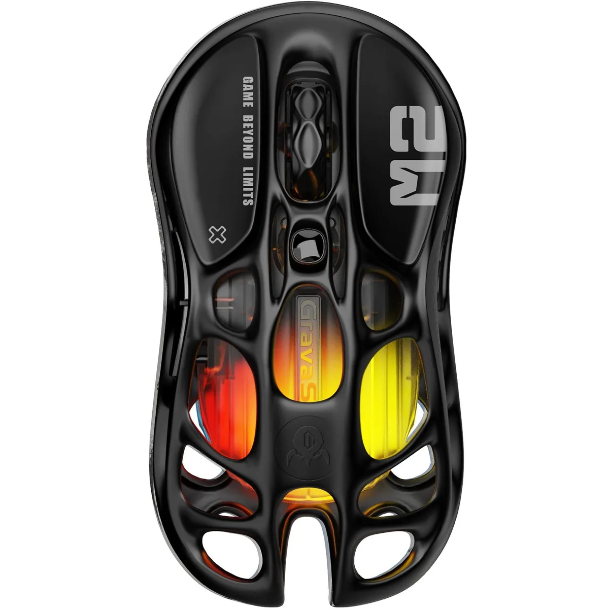 Stealth black lightweight gaming mouse with hollow shell and RGB lighting