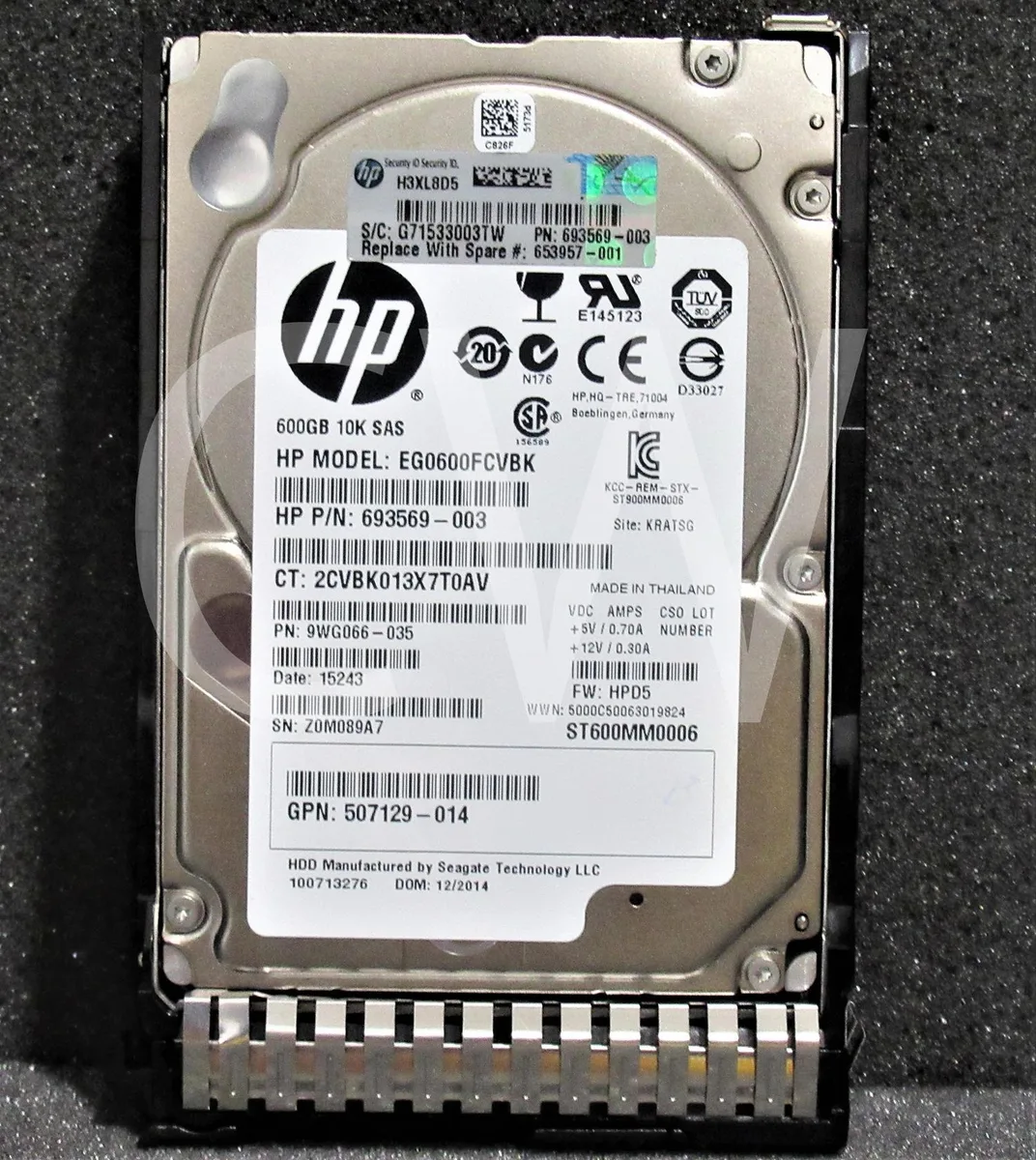 Silver 2.5 inch SAS hard drive with black smart carrier caddy tray