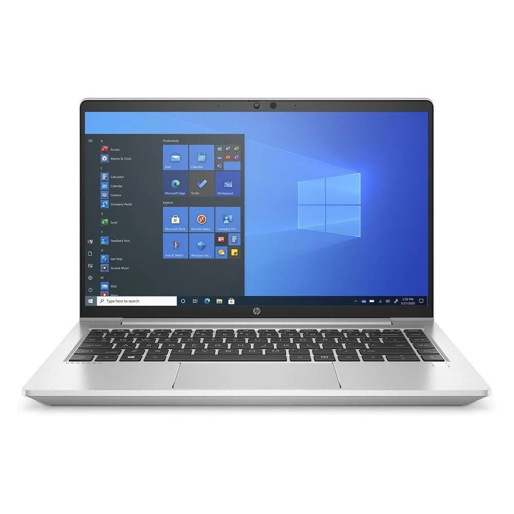 Silver 14-inch HP ProBook 640 G8 laptop closed on a plain background