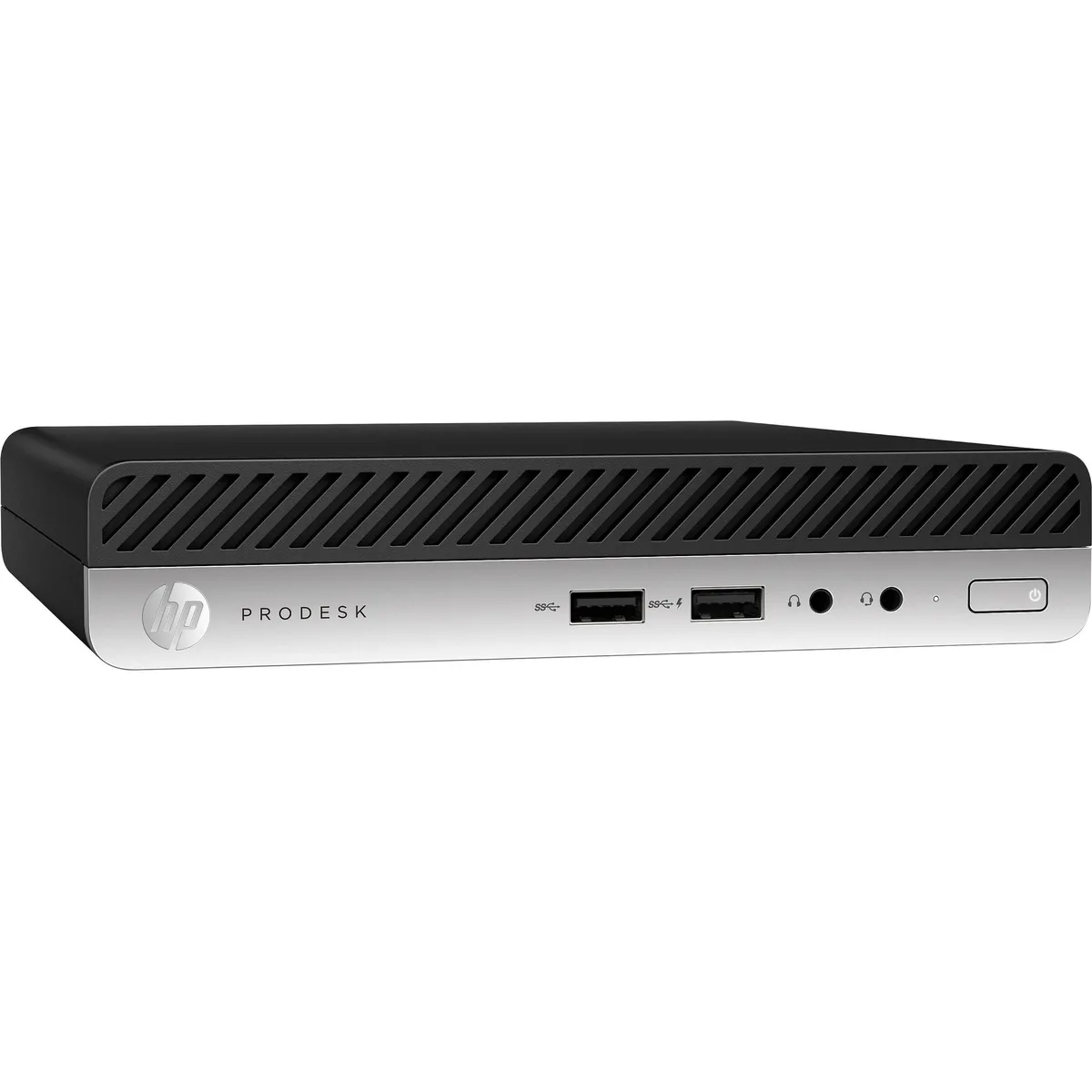 Small black Mini PC desktop with wired keyboard and mouse