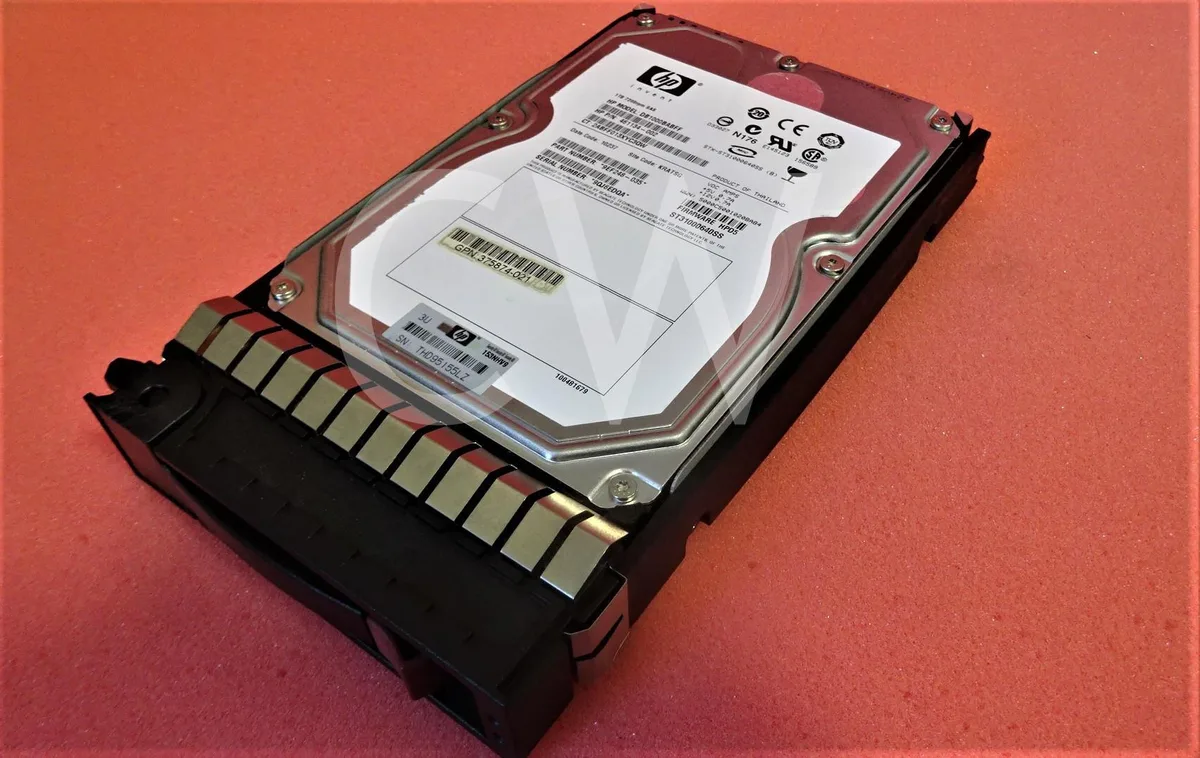 Silver 3.5 inch SAS hard drive in black carrier tray