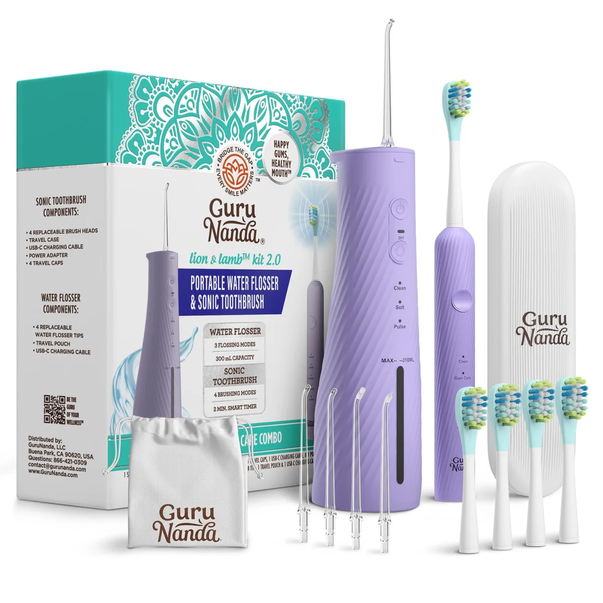  GuruNanda Lion &amp; Lamb 2.0 Electric Toothbrush &amp; Water Flosser Kit, Lavender — product photo