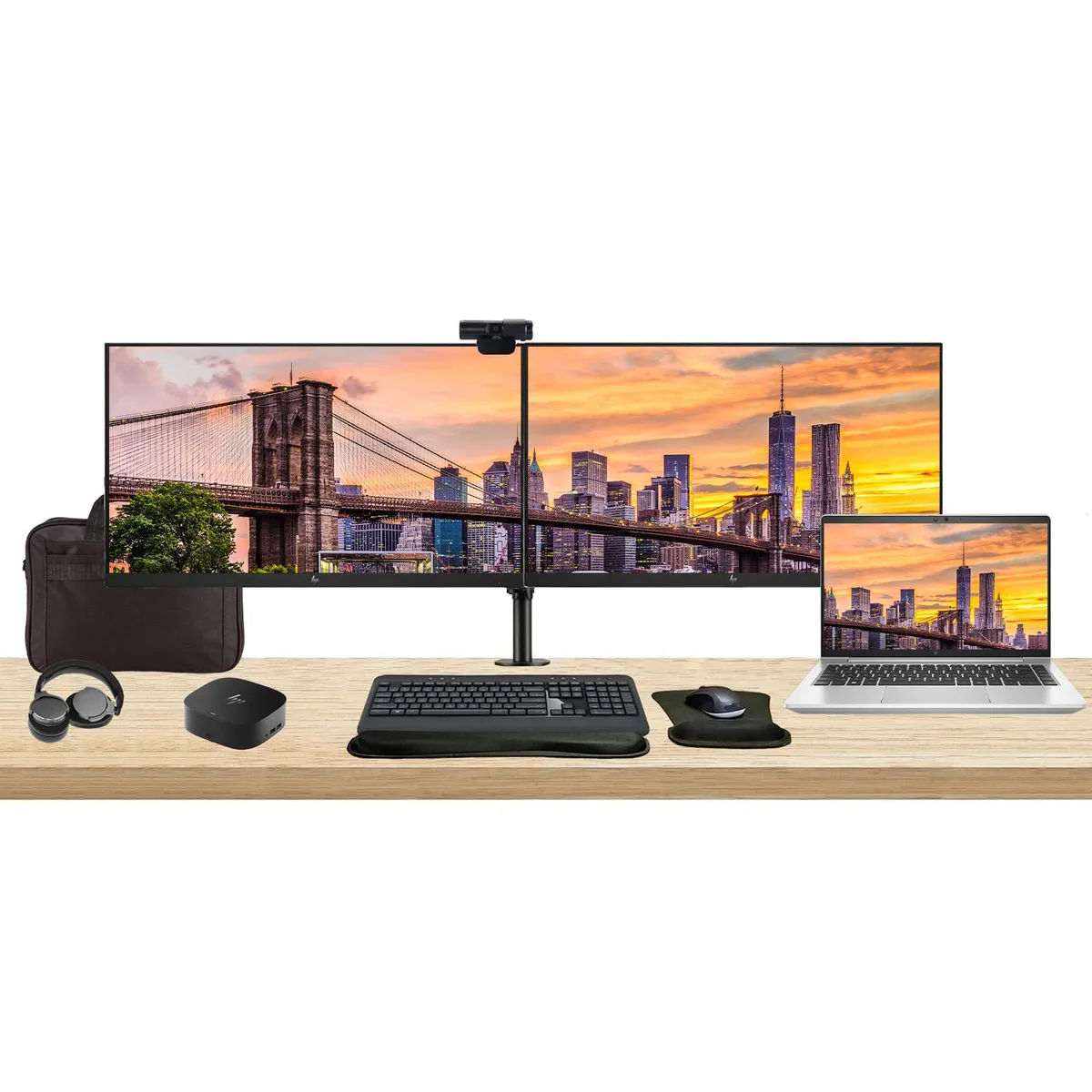 HP HP EliteBook 645 G10 14" Ryzen 7 7730U 32GB 1TB laptop bundle with dual 27" monitors, dock, peripherals — 商品写真