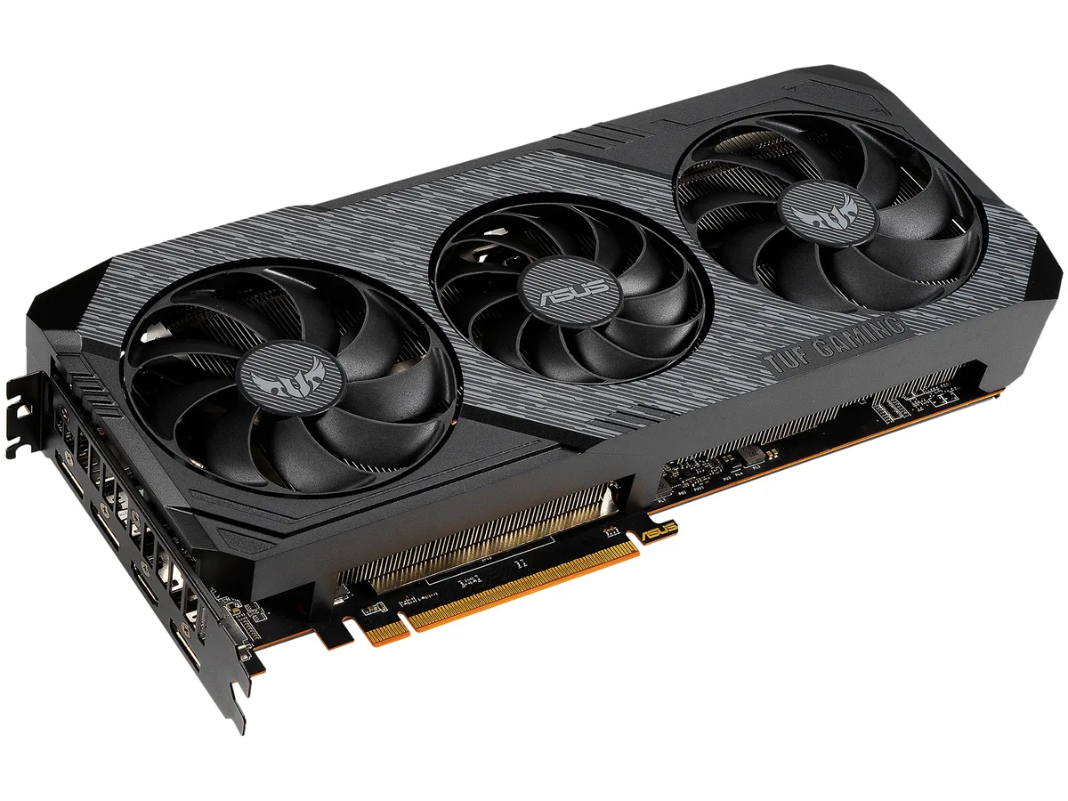 Black triple-fan graphics card with backplate, PCIe 4.0, 8GB GDDR6