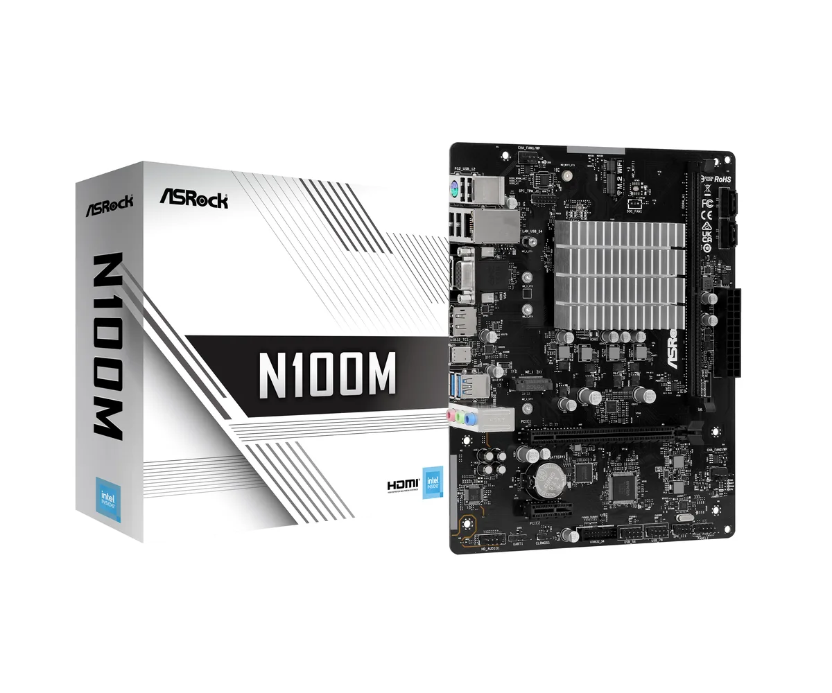 ASRock ASRock N100M Micro ATX Intel motherboard — produktbild