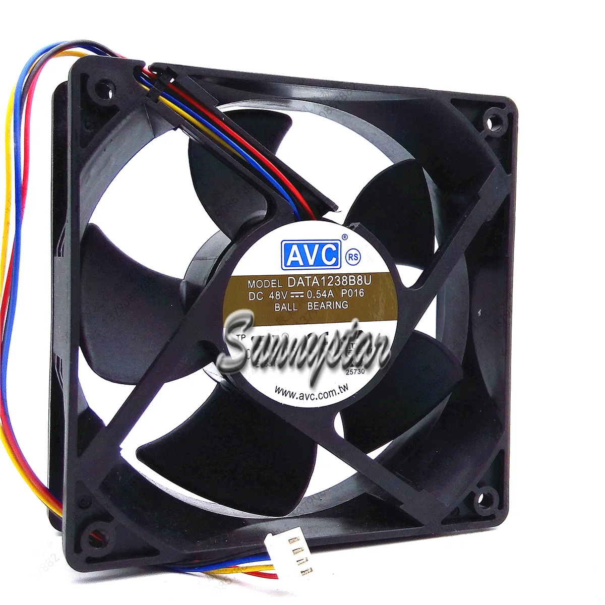 Black 120 mm square cooling fan, 38 mm thick, four-wire connector