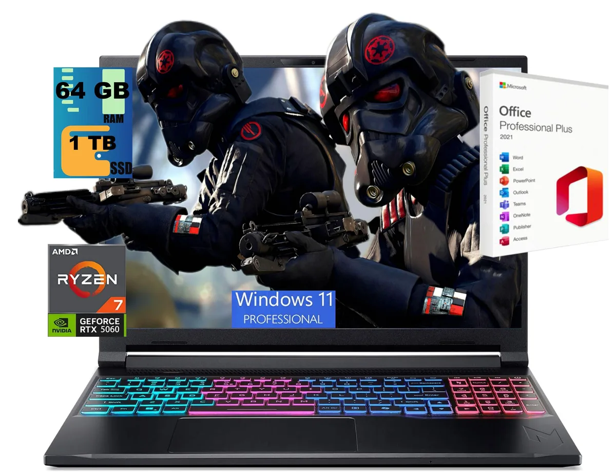 Black Acer Nitro V 16S laptop closed on a surface, 16 inch WUXGA 180Hz non-touch display, RGB keyboard visible, slim .79 inch profile