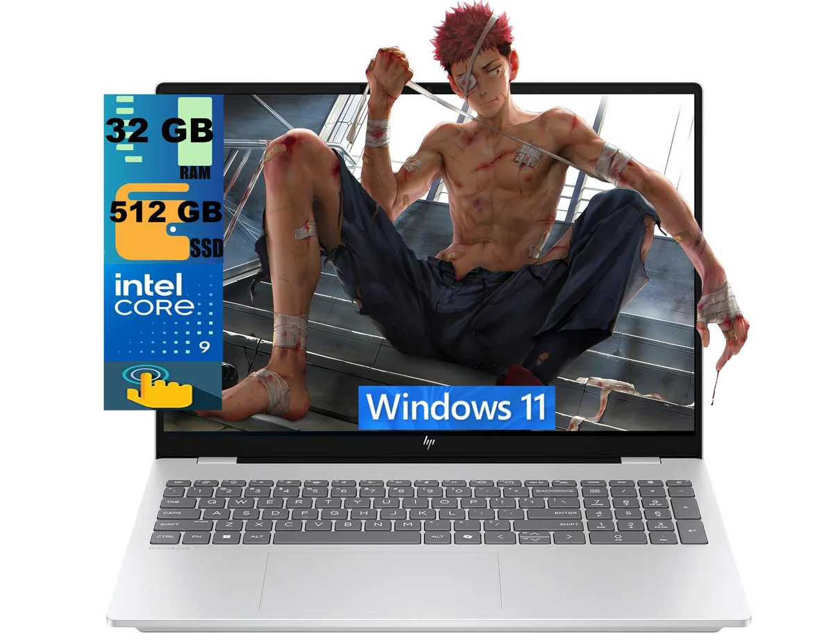 Silver 16.0 inch OLED touchscreen laptop, slim profile, backlit keyboard