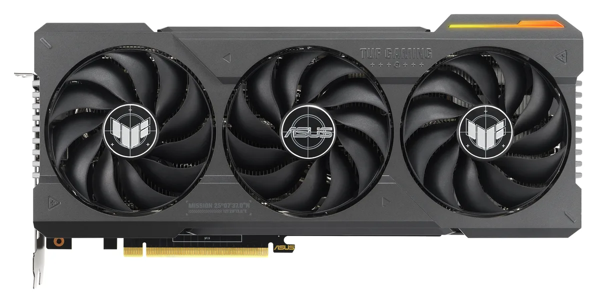 ASUS TUF Gaming RTX 4070 Ti SUPER triple-fan graphics card in dark metal finish