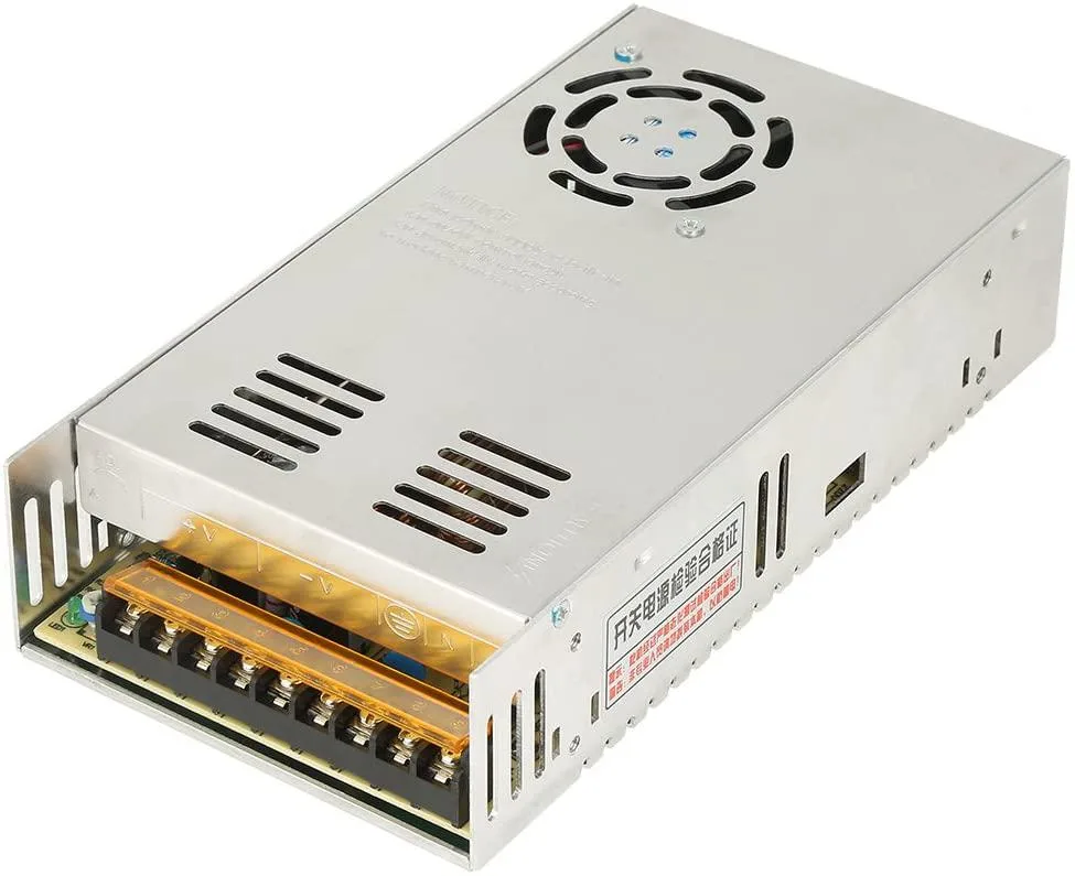 Rectangular metal power supply unit, silver finish, compact block shape