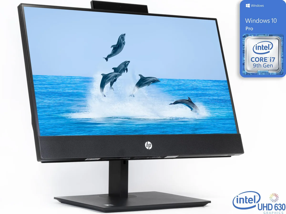 Black all-in-one desktop with 21.5 inch IPS display