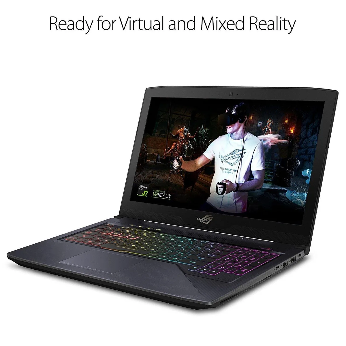 Black 15.6 inch ROG Strix Hero Edition gaming laptop with matte finish and backlit keyboard