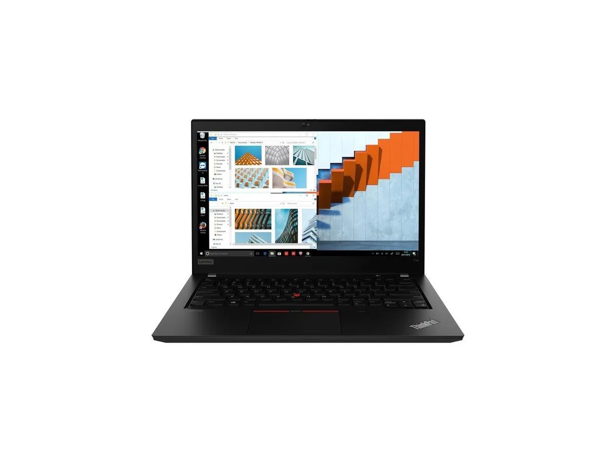 Black 14 inch ThinkPad laptop closed on a plain surface