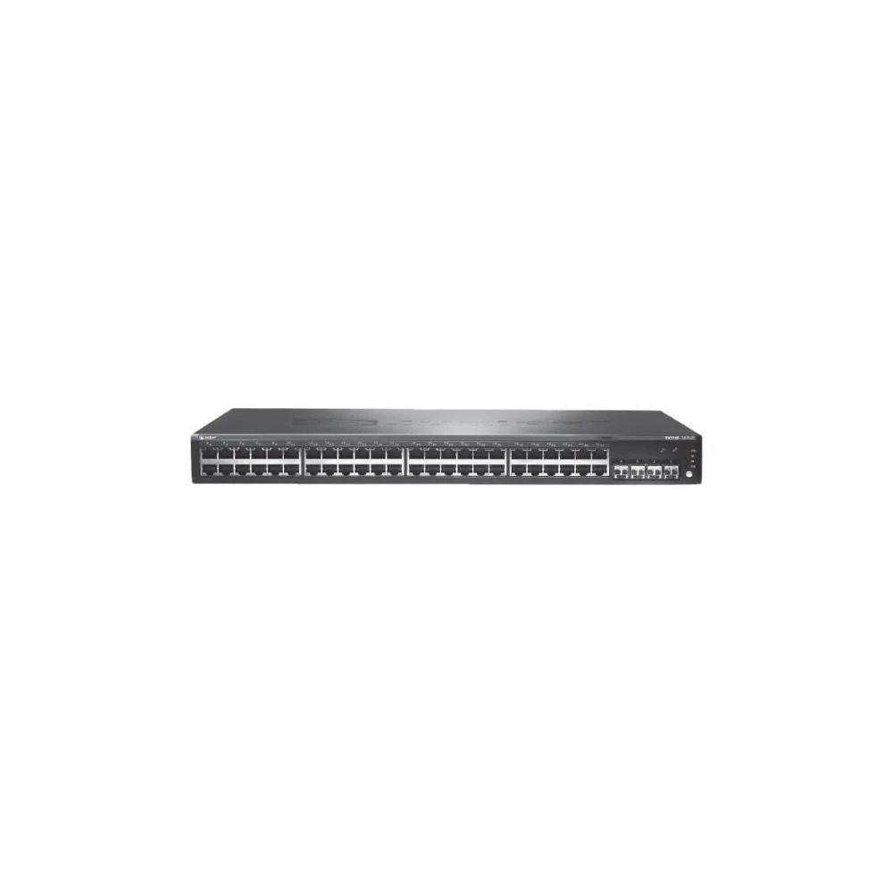 Silver 1U rack-mountable Ethernet switch with 48 RJ-45 ports and four SFP slots