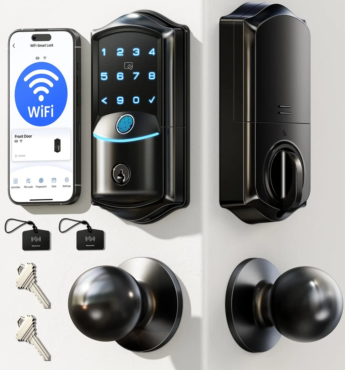 Meterk VE027-K Smart Lock WiFi Fingerprint Keypad Matte Black — toote foto