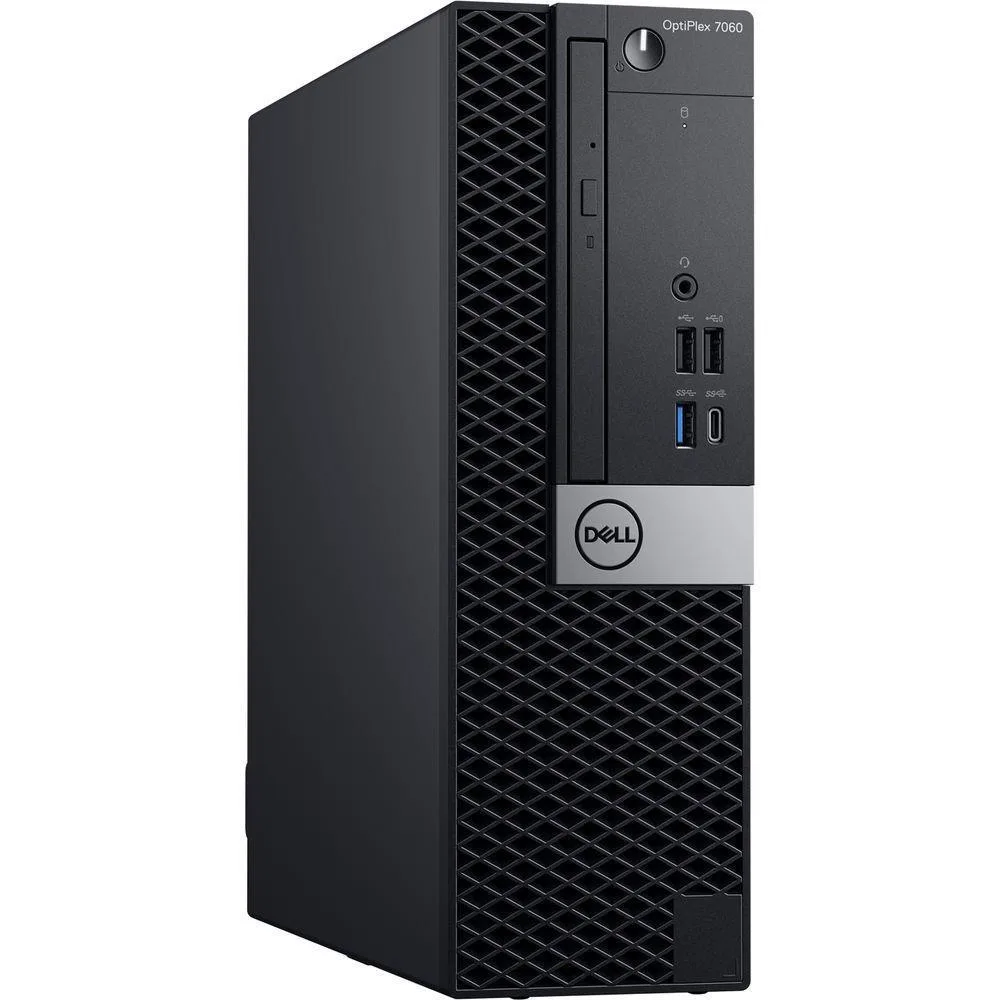 Small black desktop tower with front DVD drive and USB ports