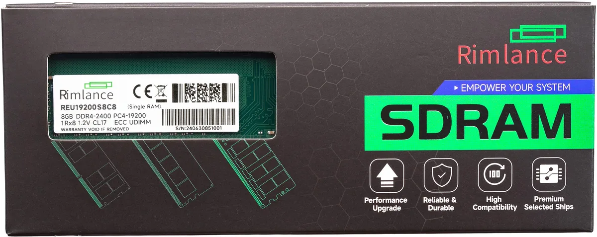 RIMLANCE RIMLANCE REU19200S8C8 8GB DDR4 2400MHz ECC UDIMM 1Rx8 — produktfoto