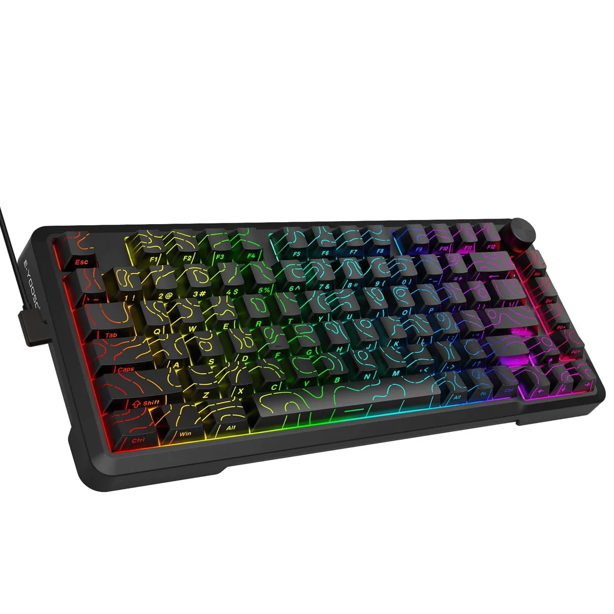 Black 75 percent mechanical keyboard with volume knob and RGB backlighting