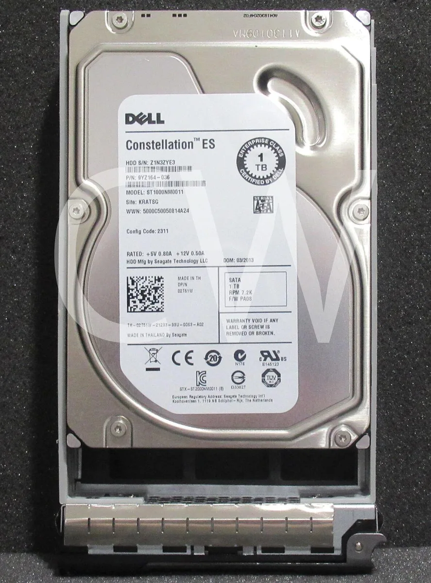 Silver 3.5 inch SATA hard drive with mounted tray