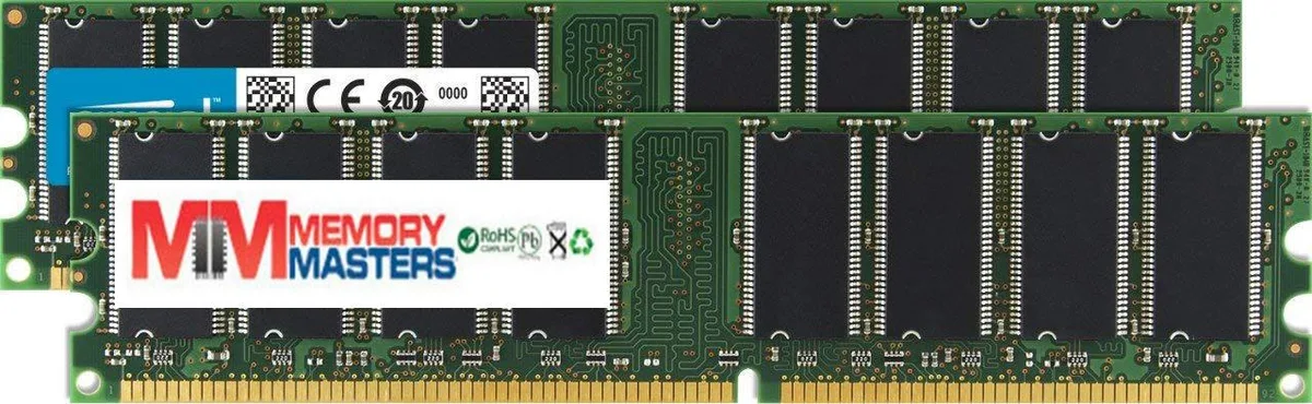 Two green 184-pin DIMM modules in static bag
