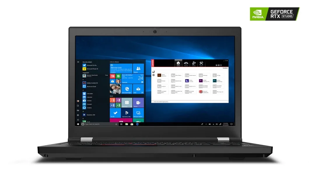 Black 15.6 inch Lenovo ThinkPad P15 mobile workstation with matte display and signature red TrackPoint