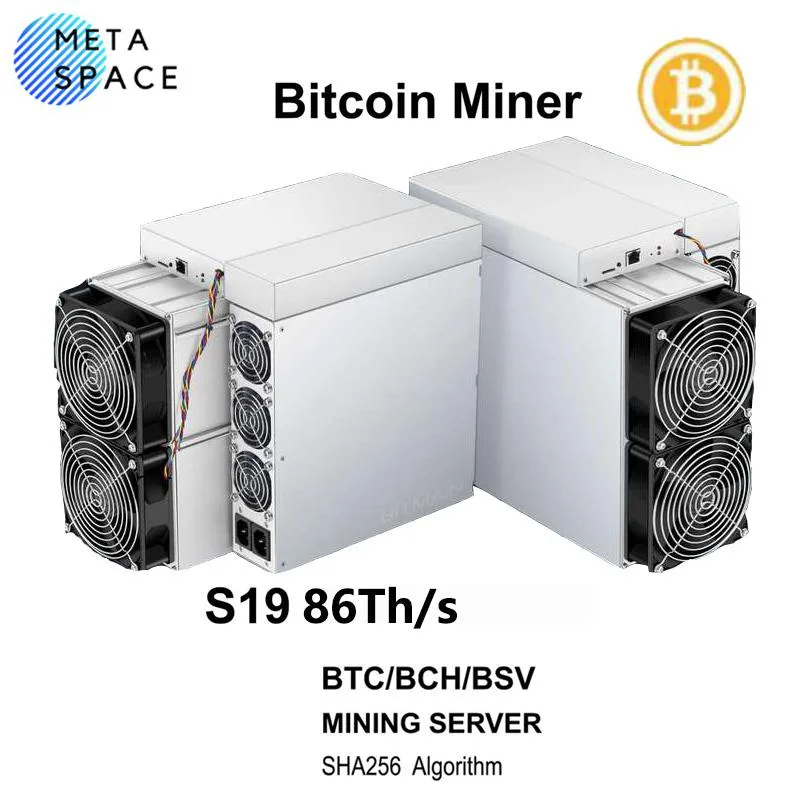 Rectangular metal mining unit, matte grey finish, four front fans, RJ45 port visible, 400 by 195.5 by 290 millimetres