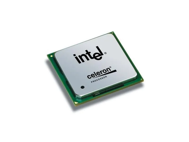Small square green circuit board with gold pins and silver metal cover, Intel Celeron G3930 desktop processor