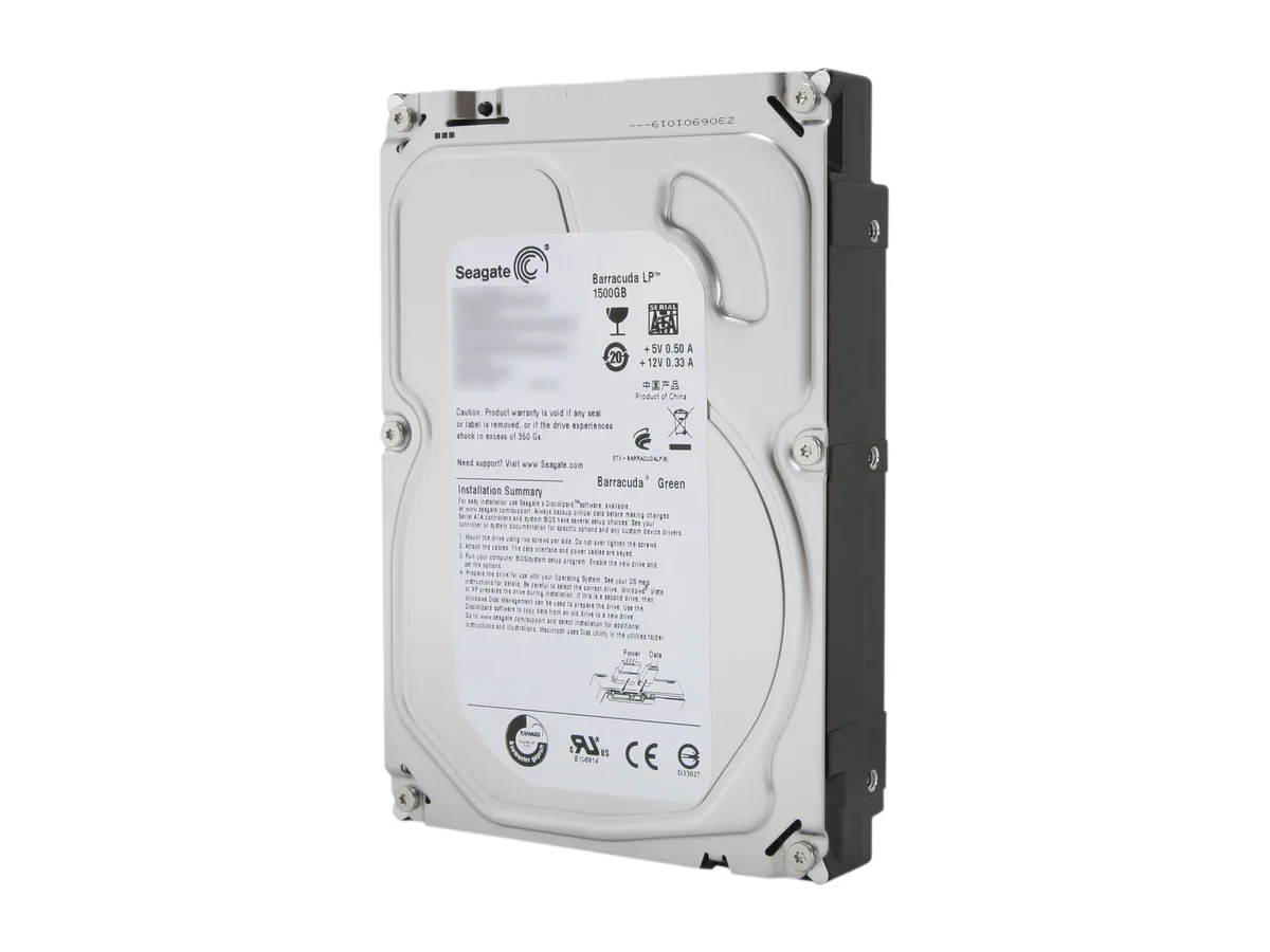 Green 3.5 inch bare hard drive with silver label