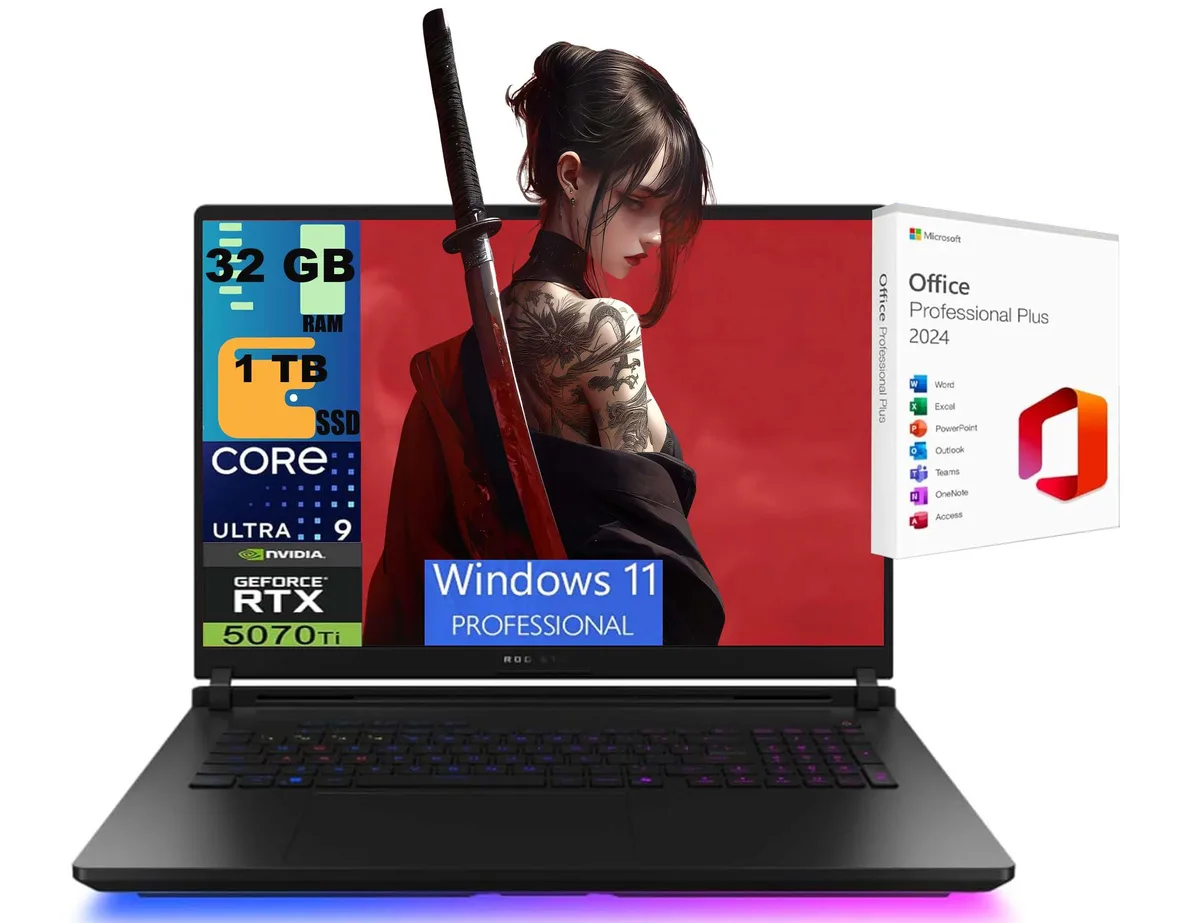 Black 18 inch gaming laptop with per key RGB keyboard